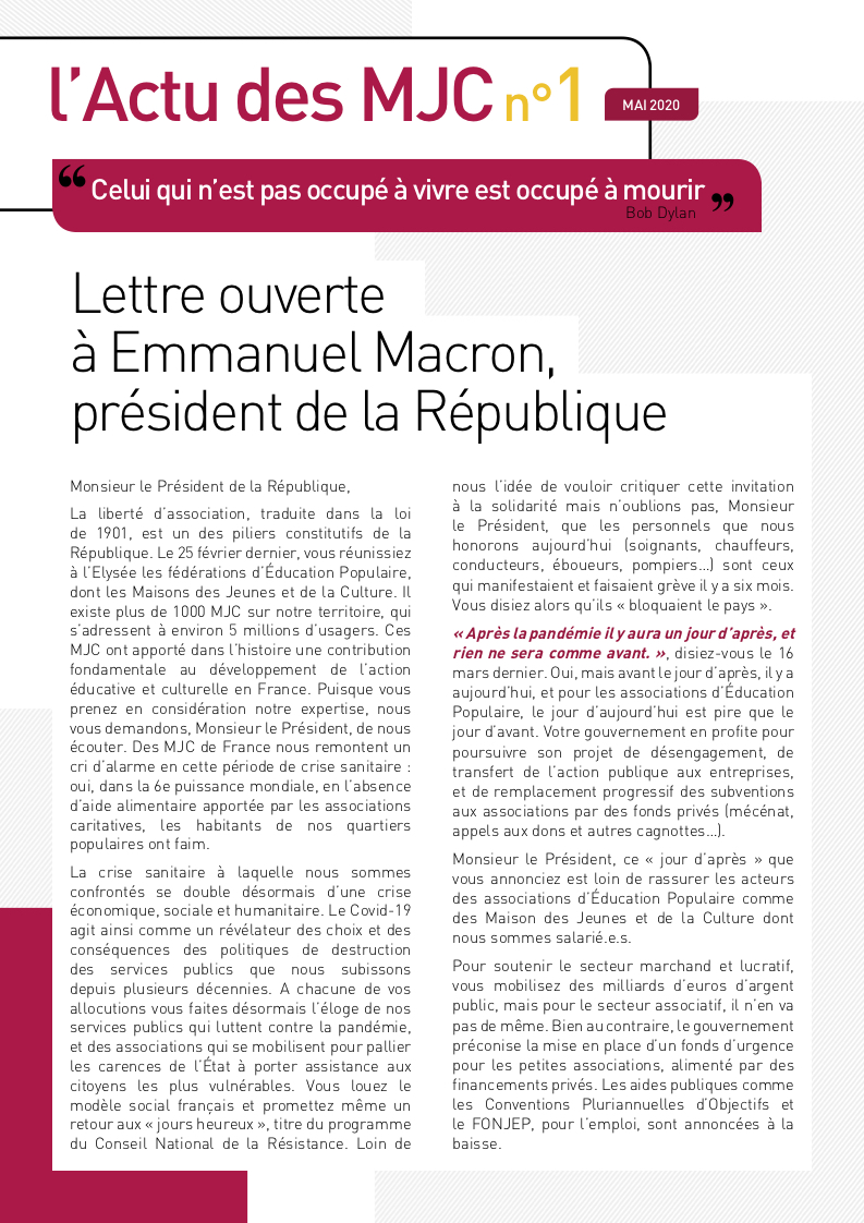 IMPORTANT : Lettre ouverte au Président de la République